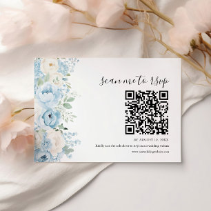 Staubblauer Boho-Blumen-Hochzeits-QR-Code RSVP Karte
