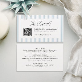 Staubblauer gestreifter QR-Code: Elegante Hochzeit Platzkarte
