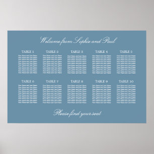 Staubblauer Hochzeitssitzplan Poster für 10 Tische
