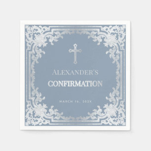 Staubblauer Jungen Konfirmation Elegant Faux Silbe Serviette
