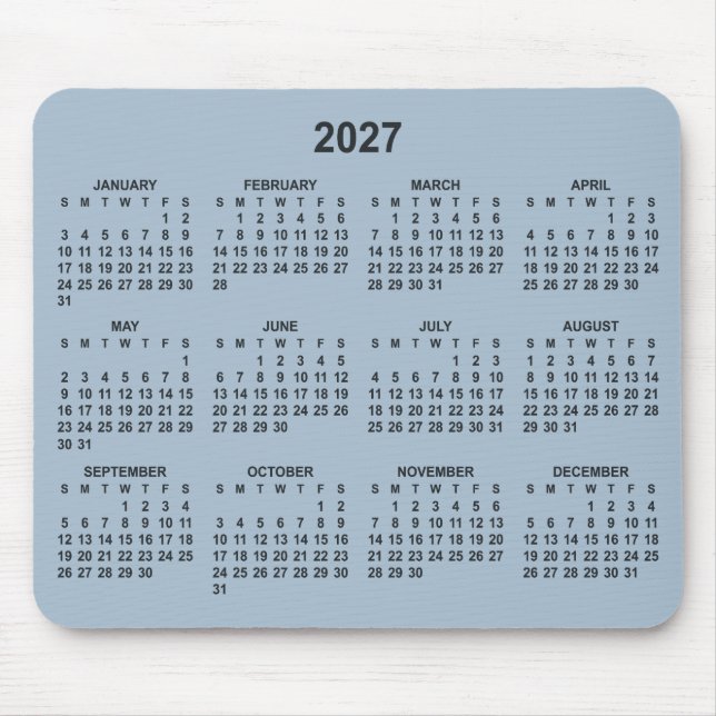 Staubblauer Kalender 2027 Mousepad (Vorne)