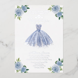 Staubblauer Kleid Quinceanera Folieneinladung