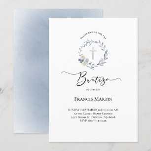 Staubblauer Kranz Wasserfarbe Bautizo Einladung