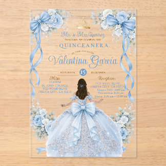 Staubblauer Kronengold-Quinceañera-Kleid-Geburtsta Acryleinladungen