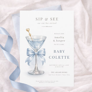 Staubblauer Martini Coquette Baby Boy Sip and See Einladung