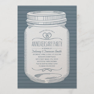 Staubblauer Mason Jar zum 25. Hochzeitstag Einladung