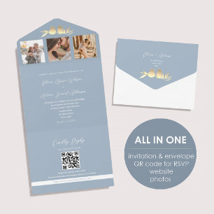 Staubblauer QR-Code Foto-Hochzeit All In One Einladung