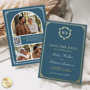 Staubblauer QR-Code-Foto-Hochzeitstermin Folieneinladung