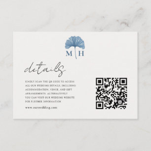 Staubblauer QR-Code-Monogramm-Hochzeitsdetails Begleitkarte