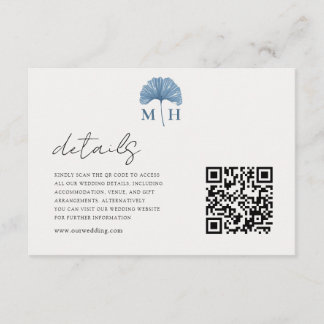 Staubblauer QR-Code-Monogramm-Hochzeitsdetails Begleitkarte