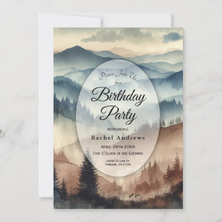 Staubblauer und Mocha-brauner Berge Geburtstag Einladung