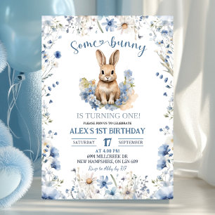 Staubblauer Wildblumen-Hase 1. Geburtstag Einladung