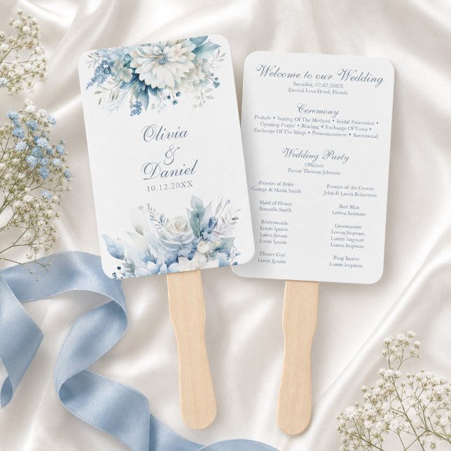 Staubblauer Wildblumen-Hochzeitsprogramm-Fächer Fächer (Dusty Blue Wildflower Wedding Program Fan)