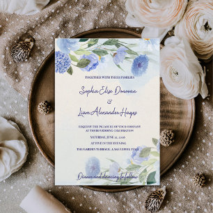 Staubblaues Aquarell-Blumen-Botanik-Hochzeit Einladung