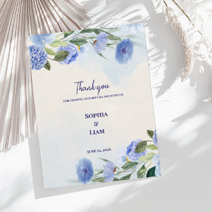 Staubblaues Aquarell Blumiges Hochzeits-Dankeschön Postkarte