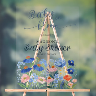 Staubblaues Baby-in-Bloom-Baby-Shower-Willkommen Acrylschild