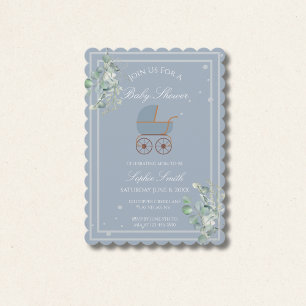 Staubblaues Babywagen-Baby-Shower-Einladung mit Bo Einladung