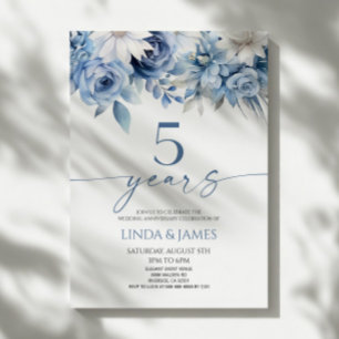 Staubblaues Blumen 5. Hochzeitstag-Jubiläum Einladung