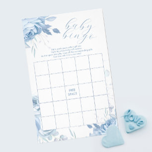 Staubblaues Blumen-BINGO-Baby-Shower-Spiel Flyer