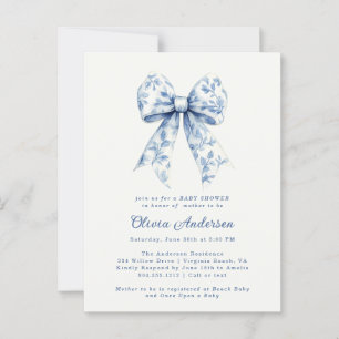 Staubblaues Blumen-Chinoiserie-Band-Baby-Einladung Postkarte