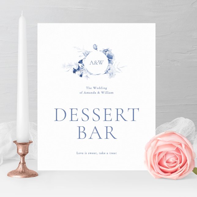 Staubblaues Blumen Dessertbar-Schild Poster (Von Creator hochgeladen)