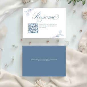 Staubblaues Blumen-QR-Code-Hochzeitsantwort RSVP Karte