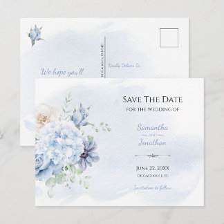Staubblaues Blumen-Save-the-Date-Design | Ankündigungspostkarte