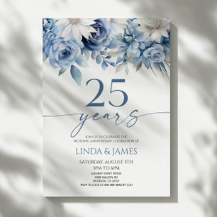 Staubblaues Blumenhochzeit 25. Hochzeitstag Einladung