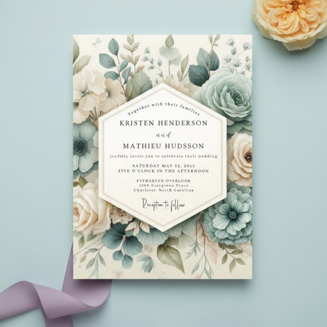 Staubblaues Blumenhochzeit Einladung (Von Creator hochgeladen)