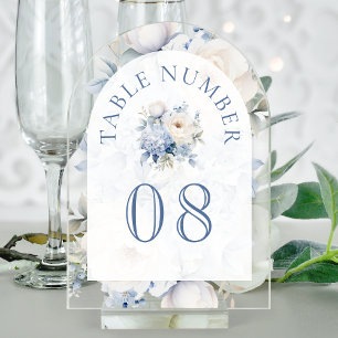 Staubblaues Blumenhochzeits-Acryltisch Nummer Acryleinladungen