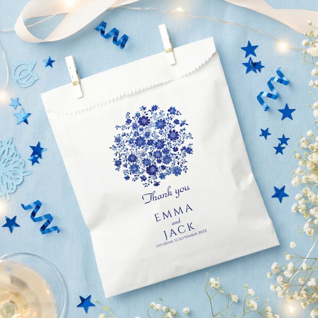 Staubblaues Blumenhochzeits-Dankeschön Geschenktütchen (Dusty Blue Floral Wedding thank you Favor Bag)