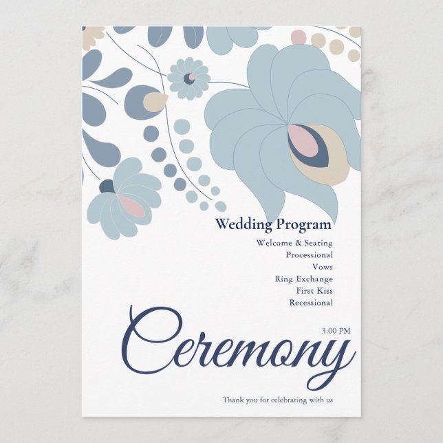 Staubblaues Blumenhochzeitsprogramm Programm (Vorderseite)
