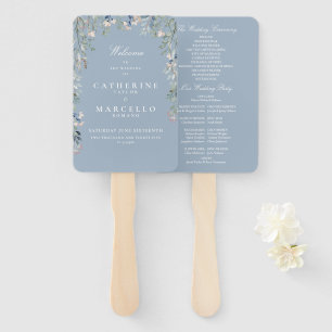 Staubblaues Blumenkaskaden-Hochzeitsprogramm Fächer