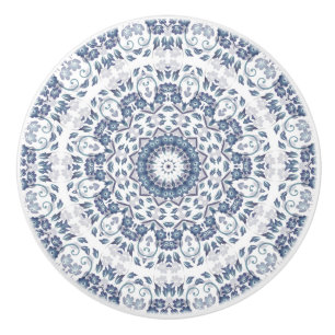 Staubblaues Blumenmandala Keramikknauf