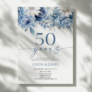 Staubblaues Blumenmuster 50. Hochzeitstag Einladung