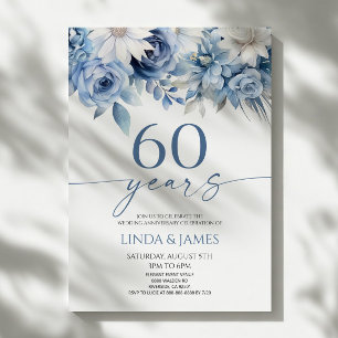 Staubblaues Blumenmuster 60. Hochzeitstag Einladung