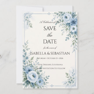 Staubblaues Blumenmuster Save The Date