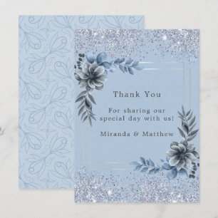 Staubblaues Blumenmuster Silber Glitter Hochzeits- Einladung