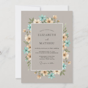 Staubblaues Blumenwiesen-Hochzeit Einladung