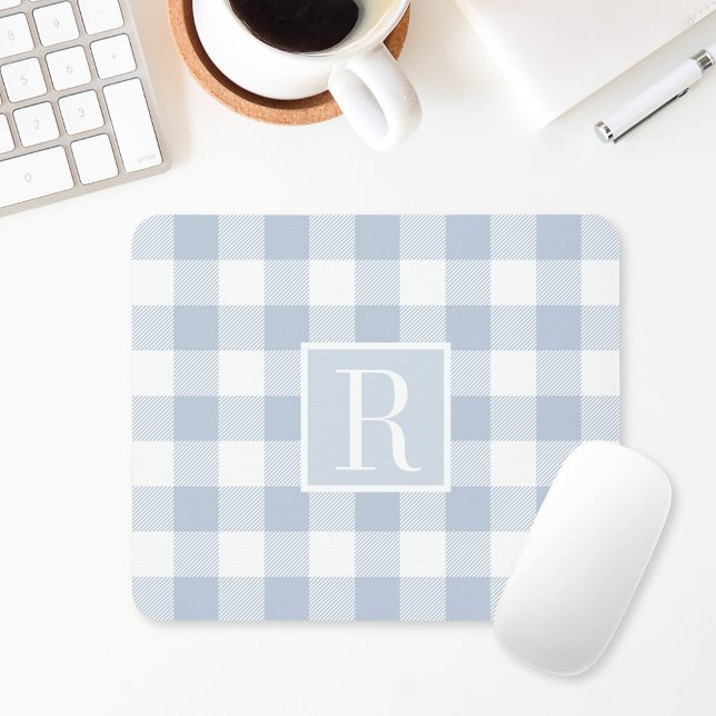 Staubblaues Büffel-Karo-Monogramm Mousepad (Von Creator hochgeladen)