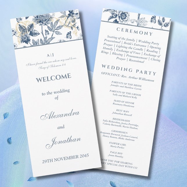 Staubblaues Chinoiserie-Christliches Hochzeitsprog Programm (Von Creator hochgeladen)
