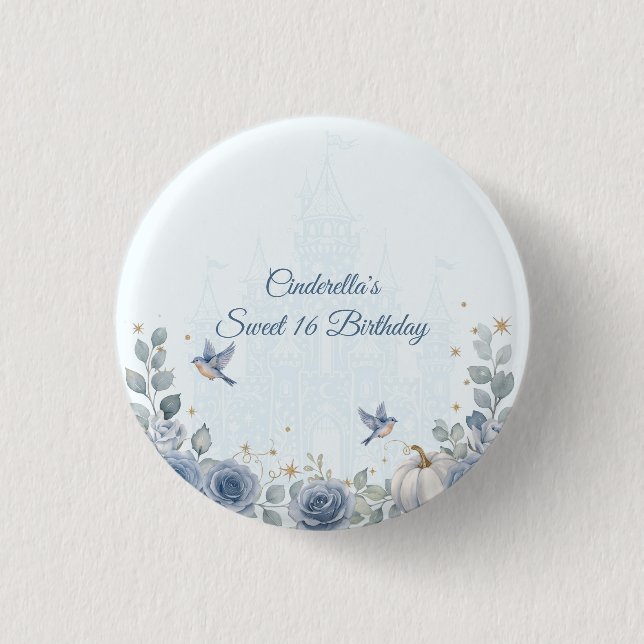 Staubblaues Cinderella Sweet 16 Märchen Button (Vorderseite)