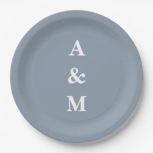 Staubblaues einfaches Monogramm Initial elegantes Pappteller