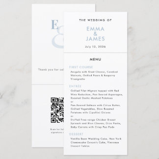 Staubblaues Et-Zeichen Hochzeit | QR-Code | Elegan Menükarte