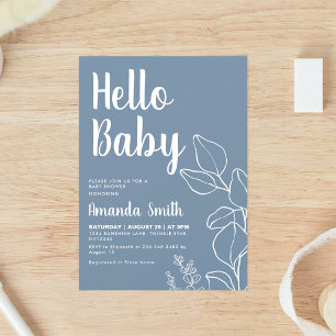 Staubblaues Eukalyptus-Botanik-Baby-Shower Einladung