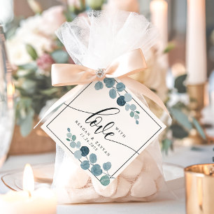 Staubblaues Eukalyptus-Grün für eine Hochzeit mit  Geschenkanhänger