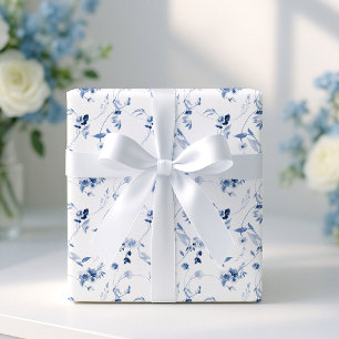 Staubblaues feines Kunstblumen-Hochzeitsgeschenkpa Geschenkpapier