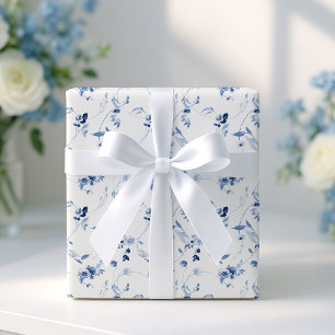 Staubblaues feines Kunstblumen-Hochzeitsgeschenkpa Geschenkpapier