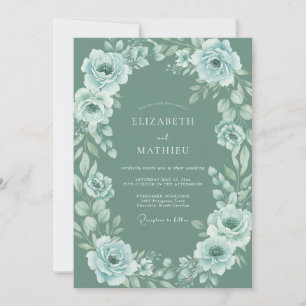 Staubblaues Florales Ätherisches Hochzeitsmotiv Einladung