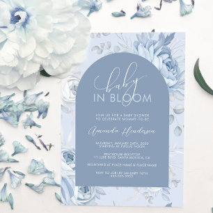 Staubblaues florales Baby-in-Blüte-Baby-Shower Einladung